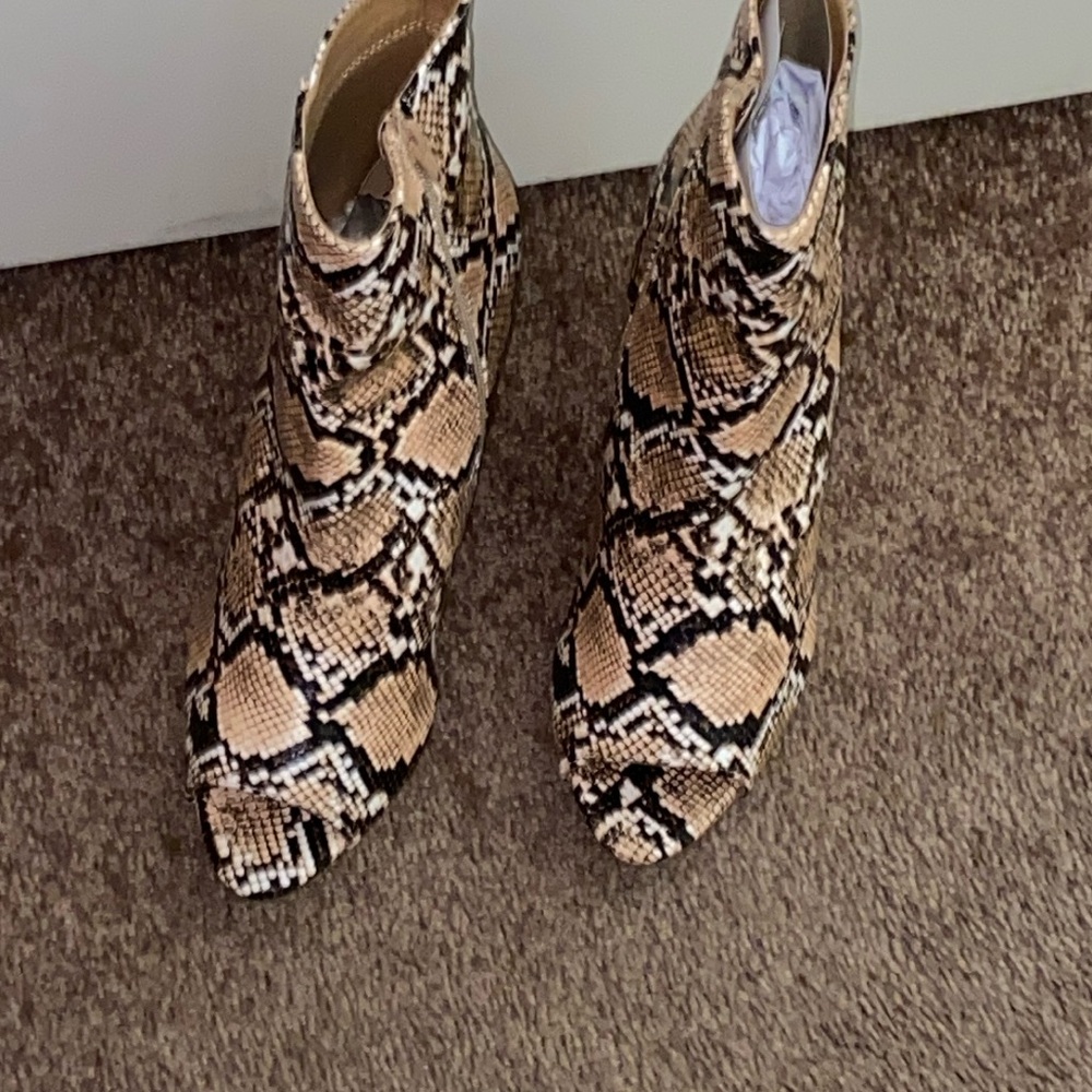 Snakeskin Peep-Toe Ankle Boots